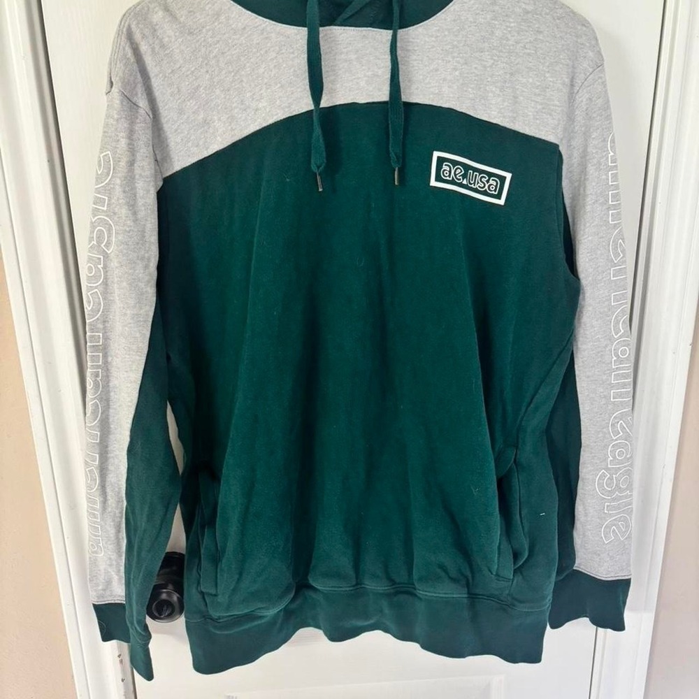 Vintage Y2K American Eagle Colorblock Green Men's Hoodie Large USA 2000's Skater